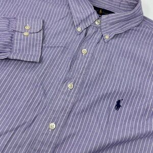 Ralph Lauren Mens Lavender/White Striped Classic Fit Sz 17 34-35 Shirt Pony W6
